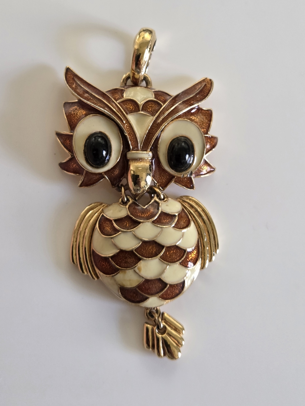 Gold-Tone Brown & Cream Owl Pendant Necklace O'Orlan